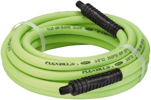 Legacy - 3/8" ID x 0.61" OD 25' Long Multipurpose Air Hose - MNPT x MNPT Ends, 300 Working psi, 140°, 1/4" Fitting, Green - Exact Tooling