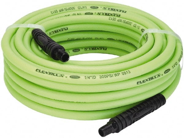 Legacy - 1/4" ID x 0.46" OD 50' Long Multipurpose Air Hose - MNPT x MNPT Ends, 300 Working psi, 140°, 1/4" Fitting, Green - Exact Tooling