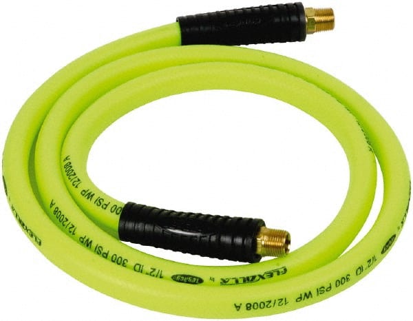 Legacy - 1/2" ID x 0.74" OD 6' Long Lead-In Whip Hose - FNPT x MNPT Swivel Ends, 300 Working psi, 140°, 3/8" Fitting, Green - Exact Tooling