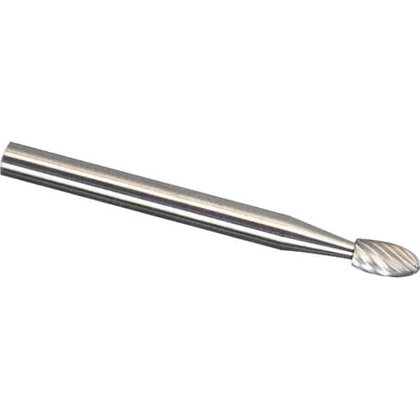 Made in USA - 6mm Cut Diam, 0.2362" Shank Diam, Oval Head Aluma Cut Burr - Carbide, 9.5mm LOC, 50mm OAL - Exact Tooling