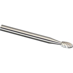 Made in USA - 6mm Cut Diam, 0.2362" Shank Diam, Oval Head Double Cut Burr - Carbide, 9.5mm LOC, 50mm OAL - Exact Tooling