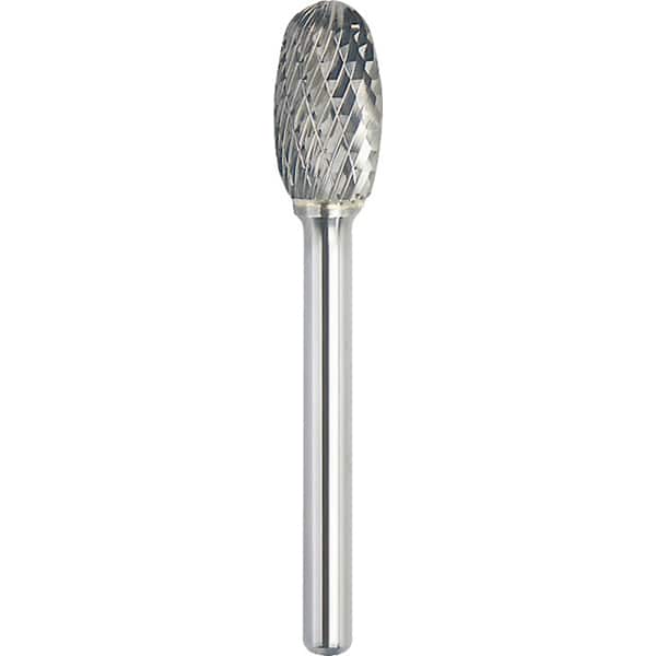 Made in USA - 9.5mm Cut Diam, 0.2362" Shank Diam, Oval Head Double Cut Burr - Carbide, 16mm LOC, 61mm OAL - Exact Tooling