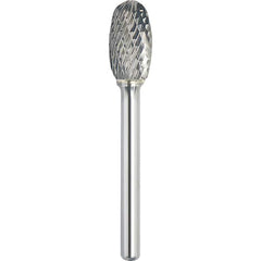 Made in USA - 9.5mm Cut Diam, 0.2362" Shank Diam, Oval Head Double Cut Burr - Carbide, 16mm LOC, 61mm OAL - Exact Tooling