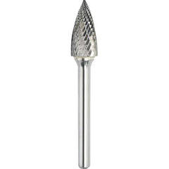 Made in USA - 6.3mm Cut Diam, 0.1181" Shank Diam, Tree Head Double Cut Burr - Carbide, 12.7mm LOC, 50mm OAL - Exact Tooling