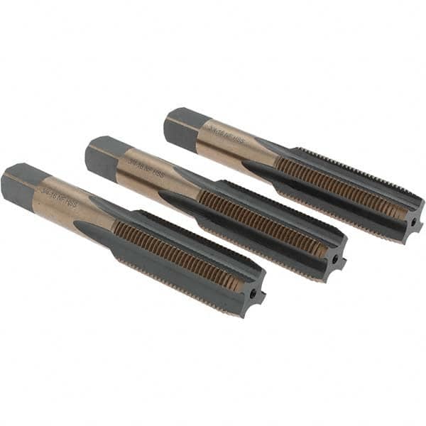 Import - 3/4-16 UNF, 4 Flute, Bottoming, Plug & Taper, Oxide/Gold Finish, High Speed Steel Tap Set - 4-1/4" OAL - Exact Tooling