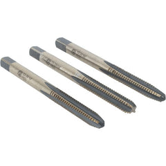 Import - #10-24 UNC, 4 Flute, Bottoming, Plug & Taper, Oxide/Gold Finish, High Speed Steel Tap Set - 2-3/8" OAL - Exact Tooling