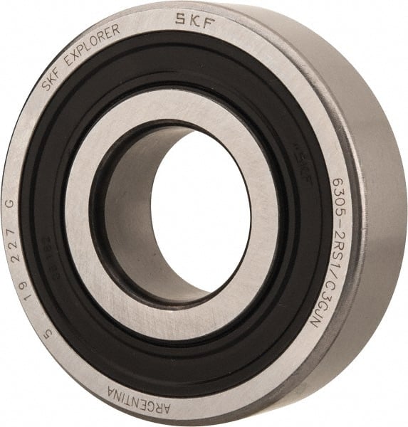 SKF - 25mm Bore Diam, 62mm OD, Double Seal Deep Groove Radial Ball Bearing - 17mm Wide, 1 Row, Round Bore, 11,600 Nm Static Capacity, 23,400 Nm Dynamic Capacity - Exact Tooling
