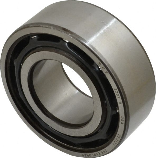 SKF - 35mm Bore Diam, 72mm OD, Open Angular Contact Radial Ball Bearing - 27mm Wide, 2 Rows, Round Bore, 27,500 Lb Static Capacity, 37,700 Lb Dynamic Capacity - Exact Tooling