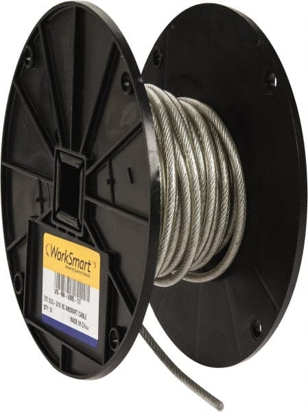 Value Collection - 3/16" x 3/32" Diam, Aircraft Cable - 920 Lb Breaking Strength, 7 x 7 Strand Core, Vinyl Coating - Exact Tooling