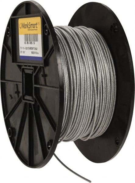 Value Collection - 3/32" x 1/16" Diam, Aircraft Cable - 480 Lb Breaking Strength, 7 x 7 Strand Core, Vinyl Coating - Exact Tooling