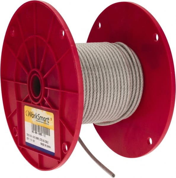 Value Collection - 3/16" x 1/8" Diam, Aircraft Cable - 2,000 Lb Breaking Strength, 7 x 19 Strand Core, Vinyl Coating - Exact Tooling