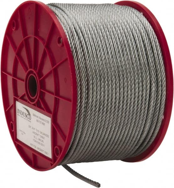 Value Collection - 3/16" Diam, Galvanized Steel Wire Rope - 4,200 Lb Breaking Strength, 7 x 19 Strand Core - Exact Tooling