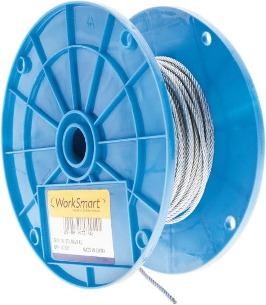 Value Collection - 1/8" Diam, Galvanized Steel Wire Rope - 2,000 Lb Breaking Strength, 7 x 19 Strand Core - Exact Tooling