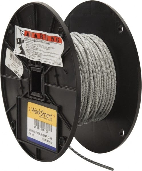 Value Collection - 1/8" Diam, Aircraft Cable - 1,700 Lb Breaking Strength, 7 x 7 Strand Core - Exact Tooling