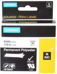Dymo - 1/4" Wide x 216" Long, White Polyester Label Printer Cartridge - For RHINO 1000, 3000, 4200, 5000, 5200,6000, 6500 - Exact Tooling