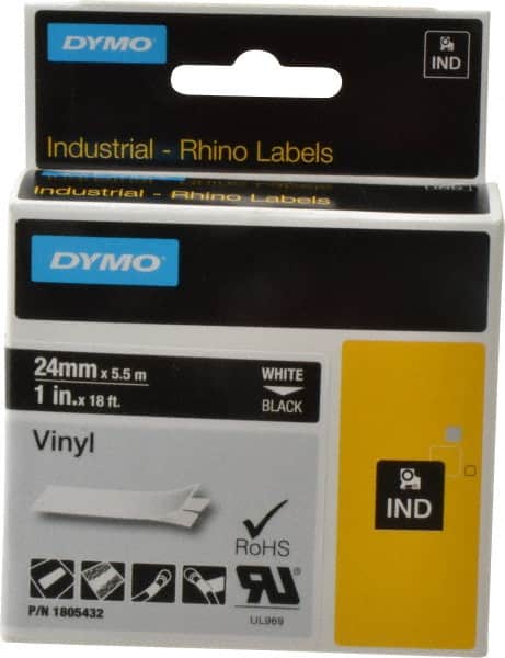 Dymo - 1" Wide x 216" Long, Black Vinyl Label Printer Cartridge - For RHINO 6000, 6500 - Exact Tooling