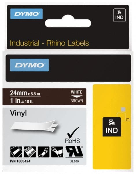 Dymo - 1" Wide x 216" Long, Brown Vinyl Label Printer Cartridge - For RHINO 6000, 6500 - Exact Tooling