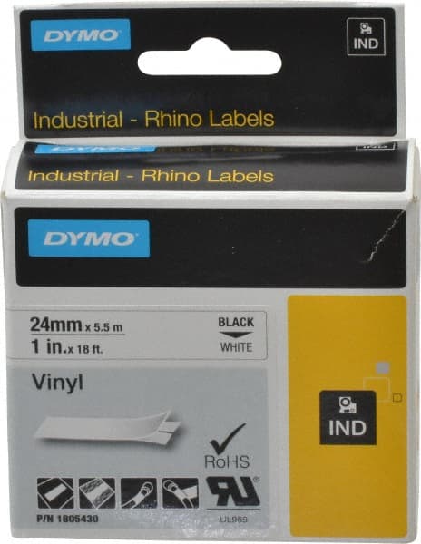 Dymo - 1" Wide x 216" Long, White Vinyl Label Printer Cartridge - For RHINO 6000, 6500 - Exact Tooling