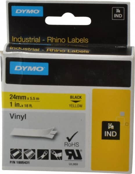 Dymo - 1" Wide x 216" Long, Yellow Vinyl Label Printer Cartridge - For RHINO 6000, 6500 - Exact Tooling