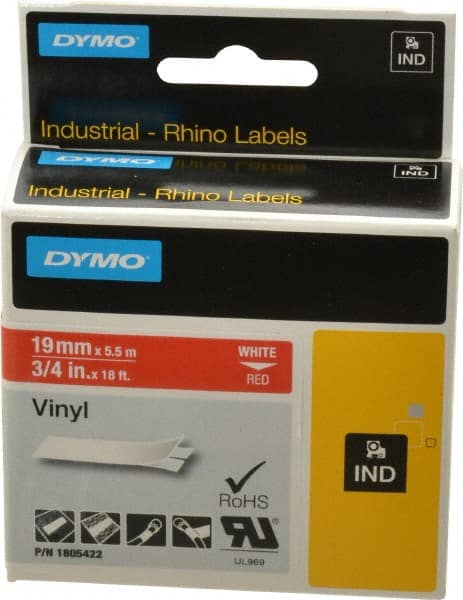 Dymo - 3/4" Wide x 216" Long, Red Vinyl Label Printer Cartridge - For RHINO 4200, 5200, 6000, 6500 - Exact Tooling