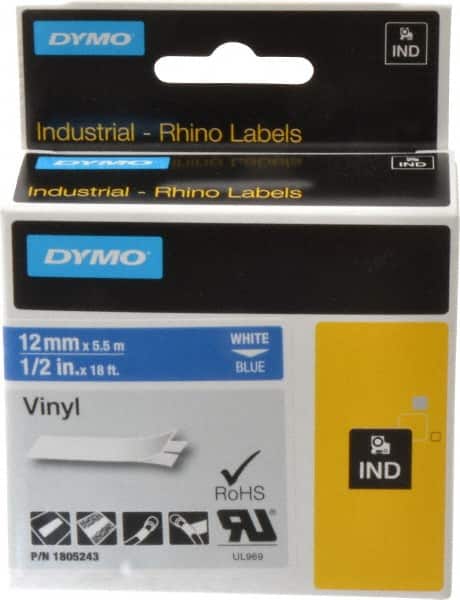 Dymo - 5" Wide x 216" Long, Blue Vinyl Label Printer Cartridge - For RHINO 1000, 3000, 4200, 5000, 5200,6000, 6500 - Exact Tooling