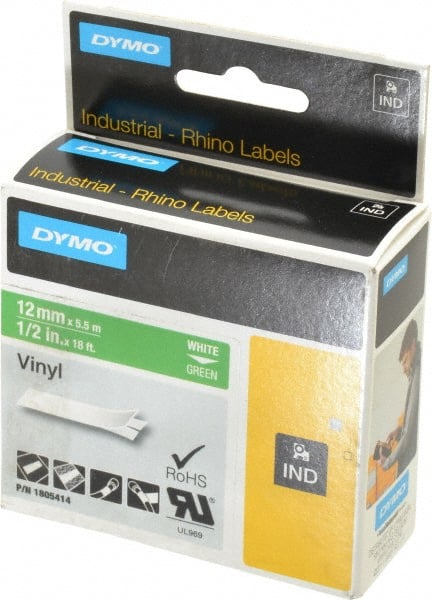 Dymo - 5" Wide x 216" Long, Green Vinyl Label Printer Cartridge - For RHINO 1000, 3000, 4200, 5000, 5200,6000, 6500 - Exact Tooling
