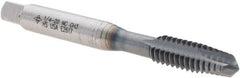 Cleveland - 1/4-20, 3 Flute, TiCN Finish, High Speed Steel Spiral Point Tap - Plug Chamfer, Right Hand Thread, 0.63" Thread Length, 2B Class of Fit, Series 1011TICN - Exact Tooling