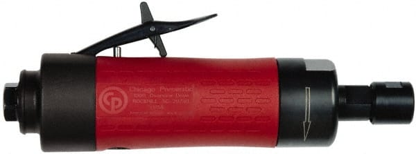 Chicago Pneumatic - 1/4" Collet, Straight Handle, Straight Air Die Grinder - 18,000 RPM, Rear Exhaust, 27.55 CFM, 0.7 hp, 6.21 bar, 1/4 NPT - Exact Tooling