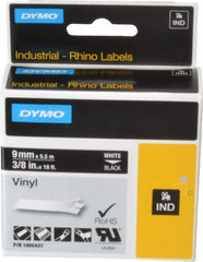 Dymo - 3/8" Wide x 216" Long, Black Vinyl Label Printer Cartridge - For RHINO 1000, 3000, 4200, 5000, 5200,6000, 6500 - Exact Tooling