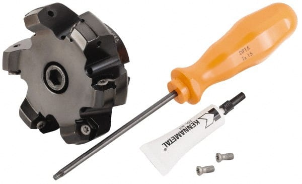 Kennametal - 6 Inserts, 3.017" Cutter Diam, 0.065" Max Depth of Cut, Indexable High-Feed Face Mill - 3/4" Arbor Hole Diam, 1.575" High, KSHR Toolholder, HNGJ 0905.. Inserts, Series Dodeka Mini High-Feed - Exact Tooling