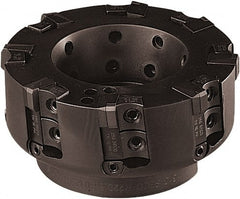 Seco - 6 Inserts, 4" Cut Diam, 1-1/2" Arbor Diam, 0.236" Max Depth of Cut, Indexable Square-Shoulder Face Mill - 90° Lead Angle, 2.48" High, TN.. 22 Insert Compatibility - Exact Tooling