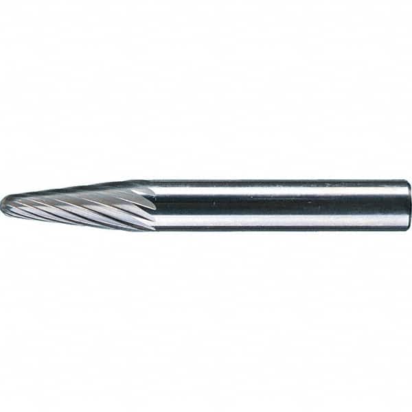 PFERD - 1/4" Cut Diam, 1/4" Shank Diam, 14° Taper Head Single Cut Burr - Tungsten Carbide, 5/8" LOC, 1-15/16" OAL - Exact Tooling