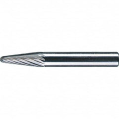 PFERD - 1/4" Cut Diam, 1/4" Shank Diam, 14° Taper Head Single Cut Burr - Tungsten Carbide, 5/8" LOC, 1-15/16" OAL - Exact Tooling