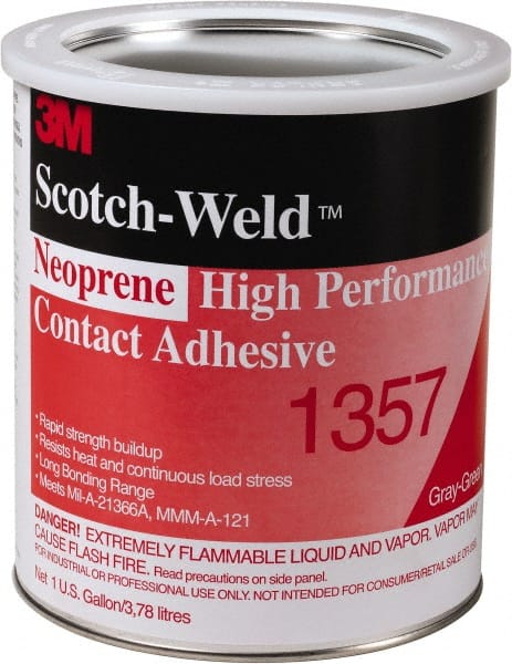 3M - 1 Gal Can Light Yellow Contact Adhesive - Series 1357, 30 min Working Time, Bonds to Polystyrene Foam Panels, Rubber, Vinyl Floor, Wall Lining & Flooring - Exact Tooling