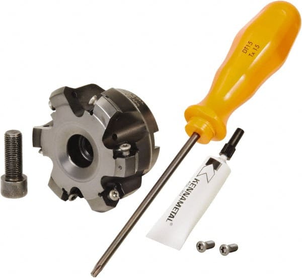 Kennametal - 2" Cut Diam, 3/4" Arbor Hole, 4.3mm Max Depth of Cut, 30° Indexable Chamfer & Angle Face Mill - 6 Inserts, HNGJ 0604... Insert, Series Dodeka - Exact Tooling