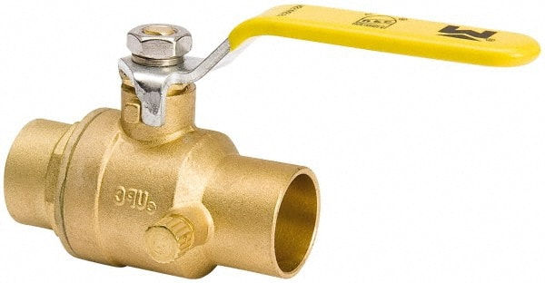 Value Collection - 3/4" Pipe, Full Port, Brass Side Drain Ball Valve - Inline - Two Way Flow, C x C Ends, Lever Handle, 500 WOG, 150 WSP - Exact Tooling