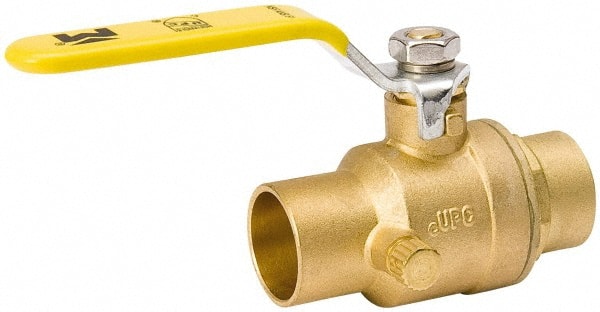 Value Collection - 1/2" Pipe, Full Port, Brass Side Drain Ball Valve - Inline - Two Way Flow, C x C Ends, Lever Handle, 500 WOG, 150 WSP - Exact Tooling