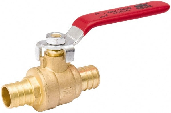 Value Collection - 1/2" Pipe, Full Port, Brass Standard Ball Valve - Inline - Two Way Flow, Pex Ends, Lever Handle, 600 WOG, 150 WSP - Exact Tooling