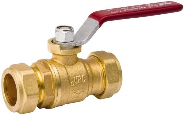 Value Collection - 3/4" Pipe, Full Port, Brass Standard Ball Valve - Inline - Two Way Flow, Comp Ends, Lever Handle, 200 WOG, 150 WSP - Exact Tooling