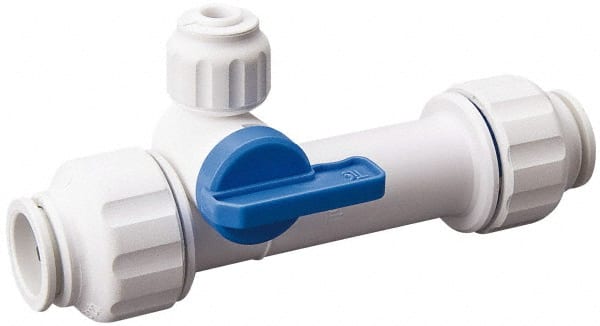 Value Collection - 1/2 x 1/4" Pipe, Full Port, Polysulfone Standard Ball Valve - Inline - Two Way Flow, Push Fit Ends, Lever Handle, 250 WOG, 200 WSP - Exact Tooling