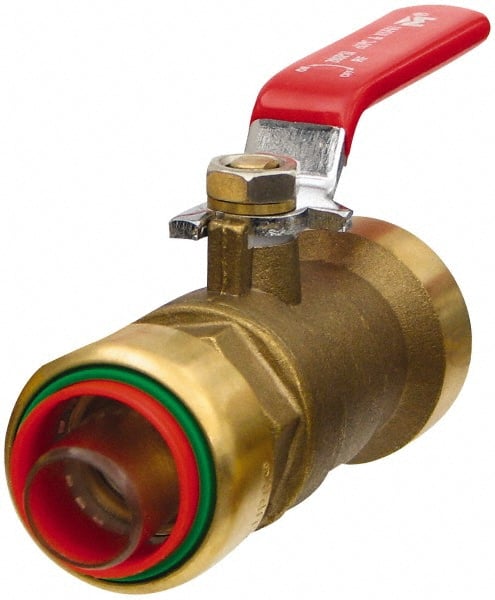 Value Collection - 1" Pipe, Full Port, Brass Standard Ball Valve - Inline - Two Way Flow, Push Fit Ends, Lever Handle, 200 WOG, 150 WSP - Exact Tooling