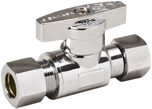 Value Collection - Female Compression 3/8 Inlet, 125 Max psi, Chrome Finish, Brass Water Supply Stop Valve - 3/8 Compression Outlet, Straight, Chrome Handle, For Use with Any Water Supply Shut Off Application - Exact Tooling