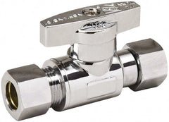 Value Collection - Female Compression 3/8 Inlet, 125 Max psi, Chrome Finish, Brass Water Supply Stop Valve - 3/8 Compression Outlet, Straight, Chrome Handle, For Use with Any Water Supply Shut Off Application - Exact Tooling