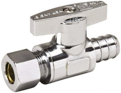 Value Collection - PEX 1/2 Inlet, 125 Max psi, Chrome Finish, Brass Water Supply Stop Valve - 3/8 Compression Outlet, Straight, Chrome Handle, For Use with Any Water Supply Shut Off Application - Exact Tooling