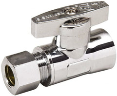 Value Collection - FIP 3/8 Inlet, 125 Max psi, Chrome Finish, Brass Water Supply Stop Valve - 3/8 Compression Outlet, Straight, Chrome Handle, For Use with Any Water Supply Shut Off Application - Exact Tooling