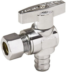 Value Collection - PEX 1/2 Inlet, 125 Max psi, Chrome Finish, Brass Water Supply Stop Valve - 3/8 Compression Outlet, Angle, Chrome Handle, For Use with Any Water Supply Shut Off Application - Exact Tooling