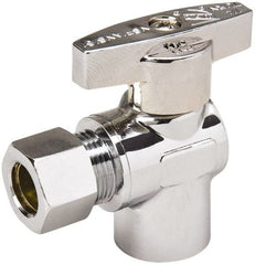 Value Collection - Sweat 1/2 Inlet, 125 Max psi, Chrome Finish, Brass Water Supply Stop Valve - 3/8 Compression Outlet, Angle, Chrome Handle, For Use with Any Water Supply Shut Off Application - Exact Tooling