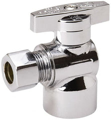 Value Collection - FIP 1/2 Inlet, 125 Max psi, Chrome Finish, Brass Water Supply Stop Valve - 3/8 Compression Outlet, Angle, Chrome Handle, For Use with Any Water Supply Shut Off Application - Exact Tooling