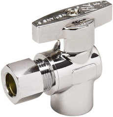 Value Collection - FIP 3/8 Inlet, 125 Max psi, Chrome Finish, Brass Water Supply Stop Valve - 3/8 Compression Outlet, Angle, Chrome Handle, For Use with Any Water Supply Shut Off Application - Exact Tooling