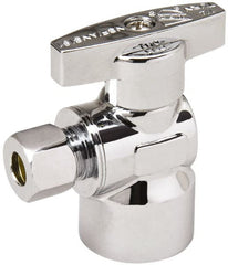 Value Collection - FIP 1/2 Inlet, 125 Max psi, Chrome Finish, Brass Water Supply Stop Valve - 1/4 Compression Outlet, Angle, Chrome Handle, For Use with Any Water Supply Shut Off Application - Exact Tooling